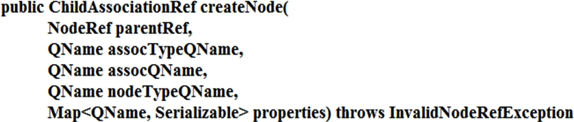 <strong>The NodeService, allows you to create a node with the method depicted below. Based on this information, which statements are TRUE? (Choose three.)  </strong> A) The path of the node is specified by the assocQName. B) The path of the node contains the value of the cm:name property specified in the properties. C) The name of the node and the path can be different. D) By convention, the path and the name of the node should be kept consistent. E) The property map must contain more than one value. <div style=padding-top: 35px> 