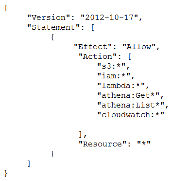 <strong>A Security Engineer has created an Amazon CloudWatch event that invokes an AWS Lambda function daily. The Lambda function runs an Amazon Athena query that checks AWS CloudTrail logs in Amazon S3 to detect whether any IAM user accounts or credentials have been created in the past 30 days. The results of the Athena query are created in the same S3 bucket. The Engineer runs a test execution of the Lambda function via the AWS Console, and the function runs successfully. After several minutes, the Engineer finds that his Athena query has failed with the error message: Insufficient Permissions. The IAM permissions of the Security Engineer and the Lambda function are shown below: Security Engineer Lambda function execution role What is causing the error?</strong> A) The Lambda function does not have permissions to start the Athena query execution. B) The Security Engineer does not have permissions to start the Athena query execution. C) The Athena service does not support invocation through Lambda. D) The Lambda function does not have permissions to access the CloudTrail S3 bucket.