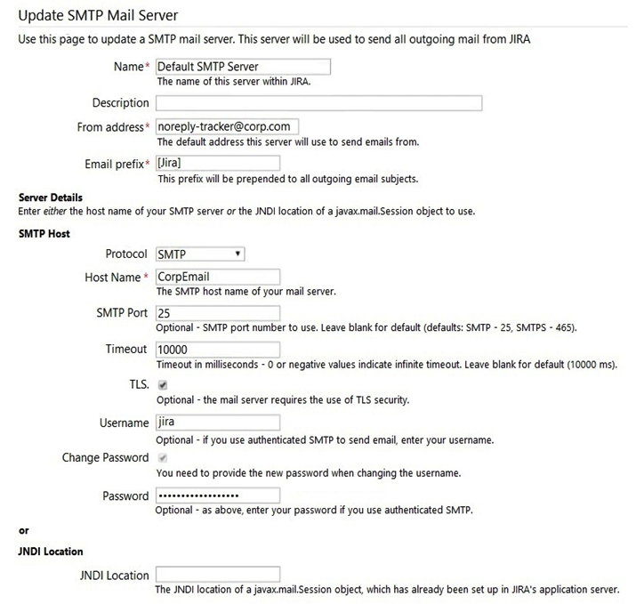 <strong>The configuration details of an SMTP Mail Server of a Jira instance are shown below. The configuration hasn't been changed in the last 24 months.   Currently emails are no longer being sent and the failed notifications can be seen in the Mail Error Queue. What is the likely cause of the failure?</strong> A) Email volume has increased and the Timeout is too low. B) The SMTP password has expired. C) The user jira has no valid Jira license. D) The database and/or server disk is full. E) The Jira license has expired. <div style=padding-top: 35px> 
