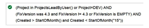 <strong>Sundar's development projects are falling behind. He wants to write a JQL query to find issues that meet all three of these criteria: He is the project lead of the project or the project is DEV. fixVersion had been set to 4.3 at some point but was later removed. Issues were created in the first 15 days of this month. The Exhibit shows the JQL query he created.   Which statement about Sundar's query is true?</strong> A) The query will not return the right set of issues because the parentheses are wrong. B) The query will not return the right set of issues because lines 2 and 3 are wrong. C) The query will return the right set of issues, but it is inefficient. D) The query is well written and will return the right set of issues. E) The query is valid, but it will not run without a Jira Marketplace app. F) The query will not return the right set of issues because line 2 only is wrong. <div style=padding-top: 35px> 
