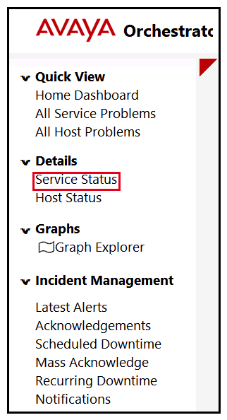 <strong>Refer to the exhibit. An administrator navigates to the Avaya Orchestrator link shown in the exhibit. What would the Administrator be able to monitor here?</strong> A) A list of Services with status of Warning or Critical. B) A list of Services with status of OK. C) A list of Services regardless of status. D) A list of Services which have additional details.