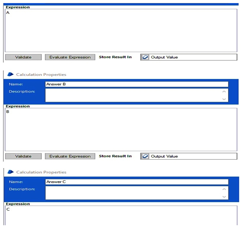 <strong>Study the following page in a process: The calculation stages contain the following: What will be the outcome after the page has run?</strong> A) Data Item Output Value contains A B) Data Item Output Value contains B C) Data Item Output Value contains C D) An Internal Exception will be thrown