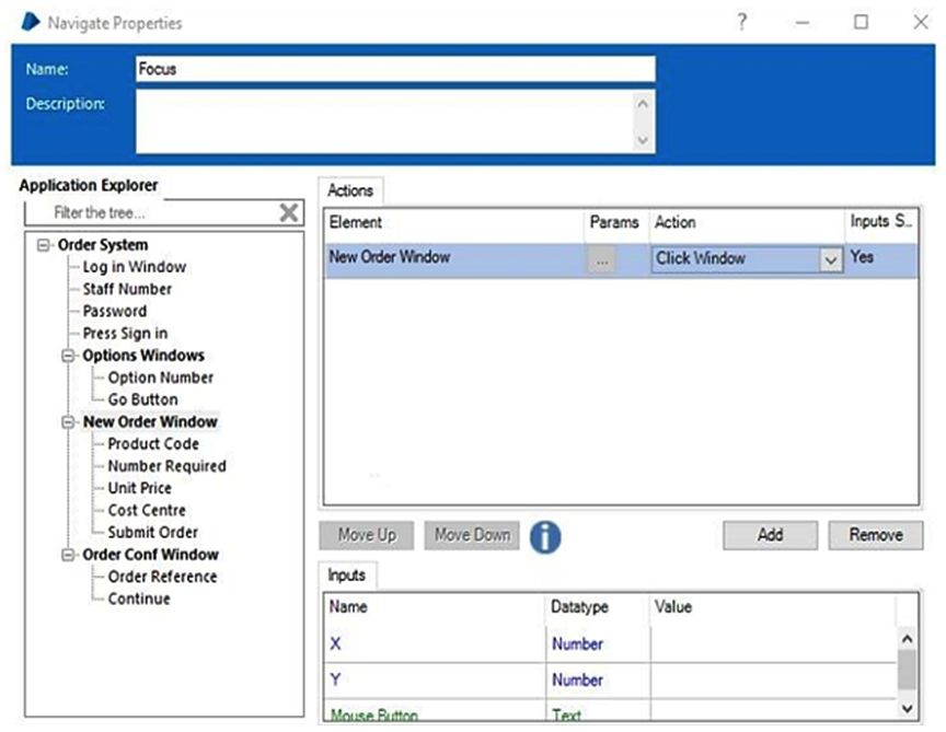 <strong>The Order System application has been successfully launched and Blue Prism has navigated the application to the following screen: There is a requirement to ensure this screen is in focus before any further interfacing is done with the screen. Which is the correct configuration to ensure the New Order screen is in focus?</strong> A) B) C) D)