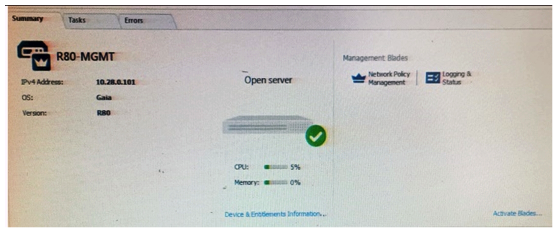 Tina is a new administrator who is currently reviewing the new Check Point R80 Management console interface. In the Gateways view, she is reviewing the Summary screen as in the screenshot below. What as an 'Open Server'?