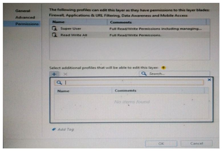 You want to define a selected administrator's permission to edit a layer. However, when you click the + sign in the Select additional profile that will be able edit this layer you do not see anything. What is the most likely cause of this problem? Select the BEST answer.