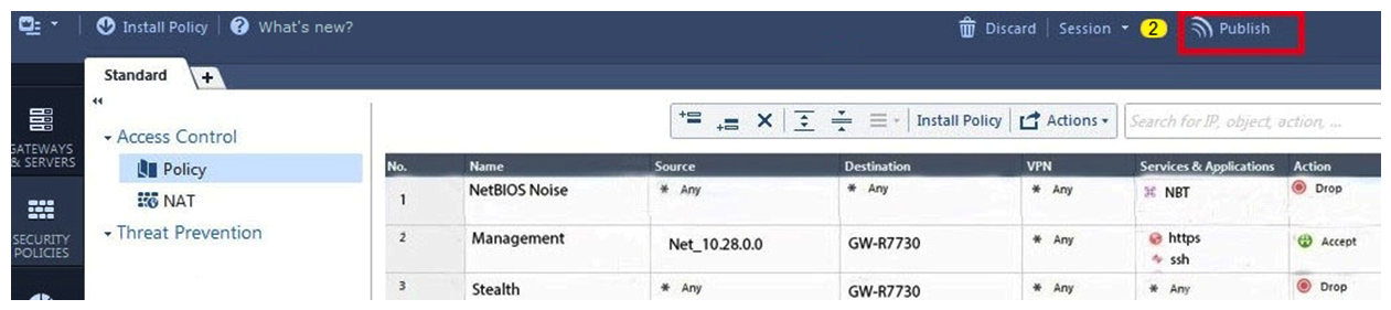 You are the senior Firewall administrator for Alpha Corp, and have recently returned from a training course on Check Point's new advanced R80 management platform. You are presenting an in-house overview of the new features of Check Point R80 Management to the other administrators in Alpha Corp. How will you describe the new Publish button in R80 Management Console?