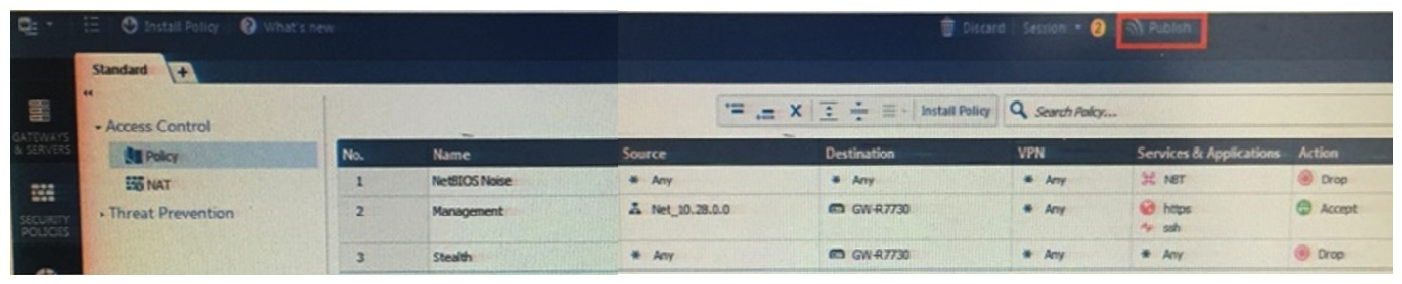 Alpha Corp., and have recently returned from a training course on Check Point's new advanced R80 management platform. You are presenting an in-house R80 Management to the other administrators in Alpha Corp. How will you describe the new Publish button in R80 Management Console?