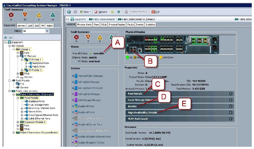 Refer to the exhibit.   Where is the best place to see whether the system is ready for a Fabric Interconnect failover?