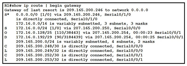 <strong> Refer to the exhibit. With which metric was the route to host 172.16.0.202 learned?</strong> A) 0 B) 110 C) 38443 D) 3184439
