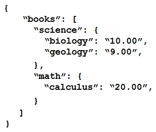 <strong>Refer to the exhibit. Which JSON is equivalent to the XML-encoded data?</strong> A) B) C) D)