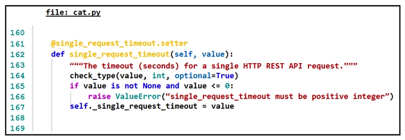 <strong>Refer to the exhibit. The output of a unified diff when comparing two versions of a Python script is shown. Which two single_request_timeout() functions are defined in fish.py and cat.py? (Choose two.)</strong> A) B) C) D) E)