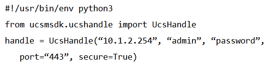<strong>Refer to the exhibit. Given the API documentation for the UCS SDK Python class, UcsHandle, which code snippet creates a handle instance?</strong> A) B) C) D)