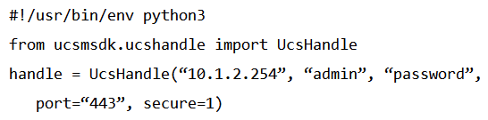 <strong>Refer to the exhibit. Given the API documentation for the UCS SDK Python class, UcsHandle, which code snippet creates a handle instance?</strong> A) B) C) D)