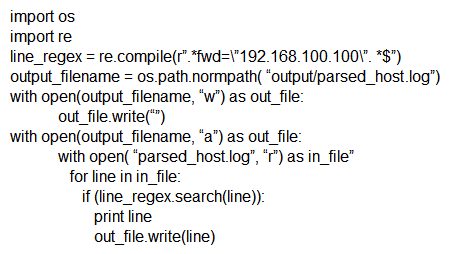 <strong>Which scripts will search a log file for the IP address of 192.168.100.100 and create an output file named parsed_host.log while printing results to the console?</strong> A) B) C) D)