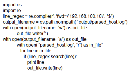 <strong>Which scripts will search a log file for the IP address of 192.168.100.100 and create an output file named parsed_host.log while printing results to the console?</strong> A) B) C) D)