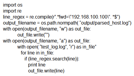 <strong>Which scripts will search a log file for the IP address of 192.168.100.100 and create an output file named parsed_host.log while printing results to the console?</strong> A) B) C) D)
