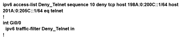 <strong>Refer to the exhibit. Which configuration denies Telnet traffic to router 2 from 198A:0:200C::1/64? </strong> A) B) C) D)