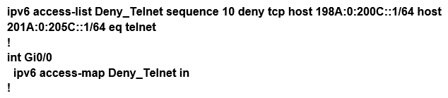 <strong>Refer to the exhibit. Which configuration denies Telnet traffic to router 2 from 198A:0:200C::1/64? </strong> A) B) C) D)
