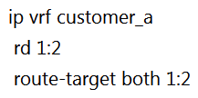 <strong> Refer to the exhibit. The network administrator configured VRF lite for customer A. The technician at the remote site misconfigured VRF on the router. Which configuration will resolve connectivity for both sites of customer_a ?</strong> A) B) C) D)