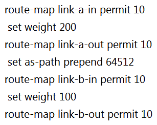 <strong> Refer to the exhibit. A network engineer for AS64512 must remove the inbound and outbound traffic from link A during maintenance without closing the BGP session so that there is still a backup link over link A toward the ASN. Which BGP configuration on R1 accomplishes this goal?</strong> A) B) C) D)