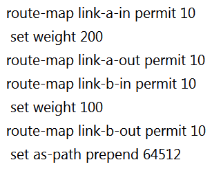 <strong> Refer to the exhibit. A network engineer for AS64512 must remove the inbound and outbound traffic from link A during maintenance without closing the BGP session so that there is still a backup link over link A toward the ASN. Which BGP configuration on R1 accomplishes this goal?</strong> A) B) C) D)