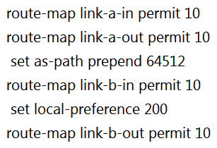 <strong> Refer to the exhibit. A network engineer for AS64512 must remove the inbound and outbound traffic from link A during maintenance without closing the BGP session so that there is still a backup link over link A toward the ASN. Which BGP configuration on R1 accomplishes this goal?</strong> A) B) C) D)