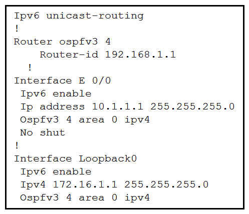 Refer to the exhibit. The network administrator configured the branch router for IPv6 on the E 0/0 interface. The neighboring router is fully configured to meet requirements, but the neighbor relationship is not coming up. Which action fixes the problem on the branch router to bring the IPv6 neighbors up?