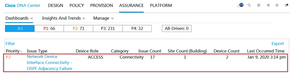 Refer to the exhibit. A network administrator is using the DNA Assurance Dashboard panel to troubleshoot an OSPF adjacency that failed between Edge_NYC Interface GigabitEthernet1/3 with Neighbor Edge_SNJ. The administrator observes that the neighborship is stuck in the exstart state. How does the administrator fix this issue?