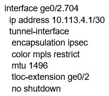 <strong> Refer to the exhibit. Which configuration change is needed to configure the tloc-extention on Branch1-Edge1?</strong> A) B) C) D)