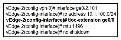 <strong> Refer to the exhibit. Which binding is created using the tloc-extension command?</strong> A) between ge 0/2.101 of port-type transport and ge 0/0 of port-type service B) between ge 0/2.101 of port-type service and ge 0/0 of port-type service C) between ge 0/2.101 of port-type service and ge 0/0 of port-type transport D) between ge 0/2.101 of port-type transport and ge 0/0 of port-type transport