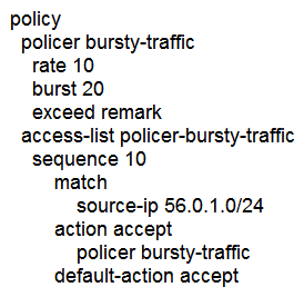 <strong> Refer to the exhibit. The ge0/0 interface connects to a 30-MB link. A network administrator wants to always have 10 MB available for high priority traffic. When lower-priority traffic bursts exceed 20 MB, traffic should be redirected to the second WAN interface ge0/1. Which set of configurations accomplishes this task?</strong> A) B) C) D)