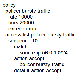 <strong> Refer to the exhibit. The ge0/0 interface connects to a 30-MB link. A network administrator wants to always have 10 MB available for high priority traffic. When lower-priority traffic bursts exceed 20 MB, traffic should be redirected to the second WAN interface ge0/1. Which set of configurations accomplishes this task?</strong> A) B) C) D)