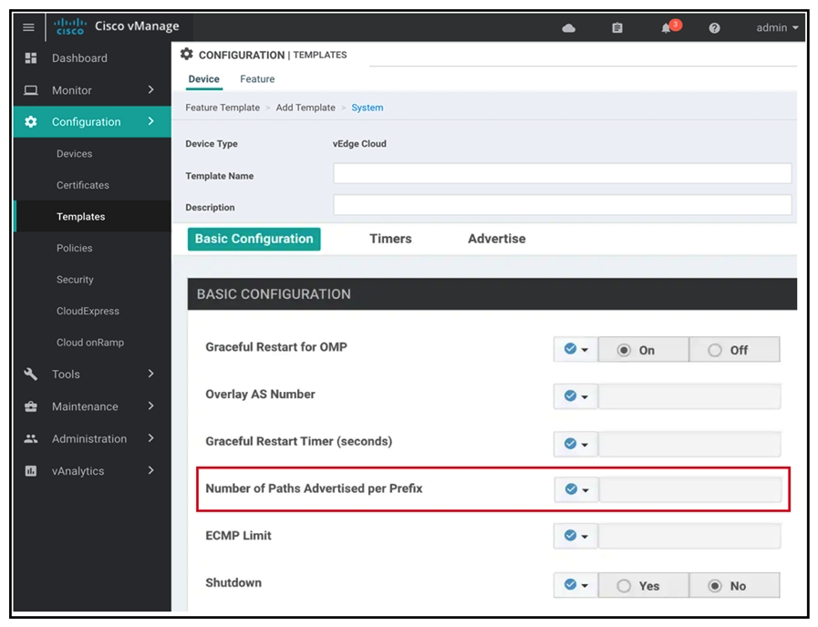 Refer to the exhibit. A network administrator is configuring OMP in vManage to advertise all the paths for the same prefix from a site that has two WAN Edge devices. Each WAN Edge device is connected to three ISPs and two private MPLS transports. What is the minimum value for Number of Paths advertised per Prefix that should be configured?
