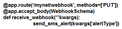 <strong>Which Python snippet receives a Meraki webhook request?</strong> A) B) C) D)