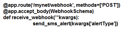 <strong>Which Python snippet receives a Meraki webhook request?</strong> A) B) C) D)