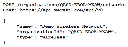<strong>Which HTTP request is valid to create a new wireless network called Demo Wireless Network in the organization QASD-EROA-MKAW?</strong> A) B) C) D)