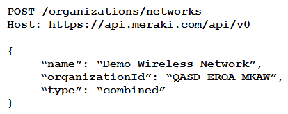 <strong>Which HTTP request is valid to create a new wireless network called Demo Wireless Network in the organization QASD-EROA-MKAW?</strong> A) B) C) D)