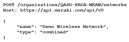 <strong>Which HTTP request is valid to create a new wireless network called Demo Wireless Network in the organization QASD-EROA-MKAW?</strong> A) B) C) D)