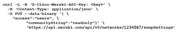 <strong>Which curl command is used to update the SNMP community of network ID 1234567 to read-only?</strong> A) B) C) D)