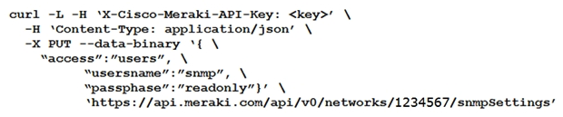 <strong>Which curl command is used to update the SNMP community of network ID 1234567 to read-only?</strong> A) B) C) D)