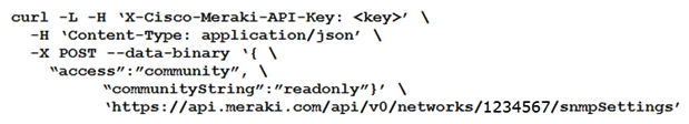 <strong>Which curl command is used to update the SNMP community of network ID 1234567 to read-only?</strong> A) B) C) D)