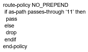<strong> Refer to the exhibit. XR1 and XR2 are sending the prefix 10.11.11.0/24 to XR3. A configured policy on XR1 is incorrectly prepending AS path 11 11 12 12 onto this prefix. A network operator wants to add a policy onto XR3 that will not allow the falsely prepending prefix from being installed. Which policy configuration applied to the XR3 neighbor configuration for XR1 can accomplish this requirement without impact to other or future received routes?</strong> A) B) C) D)