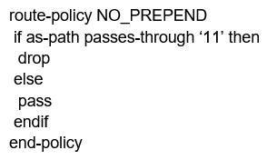 <strong> Refer to the exhibit. XR1 and XR2 are sending the prefix 10.11.11.0/24 to XR3. A configured policy on XR1 is incorrectly prepending AS path 11 11 12 12 onto this prefix. A network operator wants to add a policy onto XR3 that will not allow the falsely prepending prefix from being installed. Which policy configuration applied to the XR3 neighbor configuration for XR1 can accomplish this requirement without impact to other or future received routes?</strong> A) B) C) D)