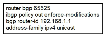 <strong> Refer to the exhibit. Router 1 is a core ABR in a Cisco Unified MPLS environment. All of the router 1 BGP peers are established, but traffic between customers is failing. Which BGP configuration must be added to the configuration?</strong> A) It must be configured for graceful restart B) It must be configured with a route reflector C) It must be configured with send labels D) It must be configured with PIC edge
