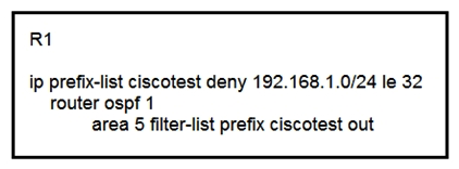 Refer to the exhibit. An engineer applied the configuration on R1 to prevent network 192.168.1.0/24 from being propagated outside of area 5. After the change, users have reported they are not able to access any of the application servers that were working before. While checking the routing table of the peer router, the engineer notices R1 stopped propagating any routes outside area 5. Which action must be taken to fix the problem?
