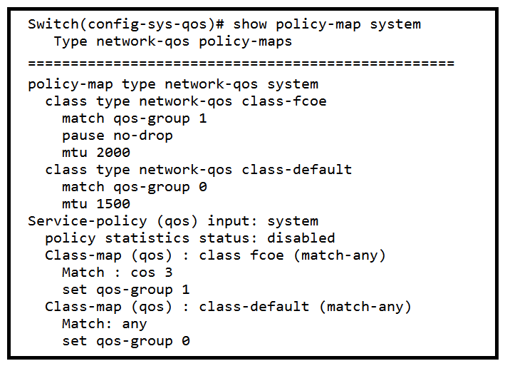 Refer to the exhibit. The FCoE packets fail to be forwarded through the switch. What is the minimum MTU QoS requirement for the FCoE to work?