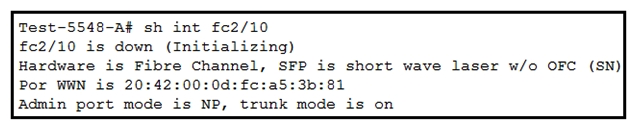 <strong> Refer to the exhibit. A new Cisco Nexus 5548 Switch connects to a network. SAN switching is configured on the switch. The switch fc2/10 NP uplink is shown in the exhibit. Which action ensures that fc2/10 is in an up state?</strong> A) Replace the SFP port module in fc2/10. B) Configure the admin port type E on the upstream switch that connects the port. C) Enable NPIV on the upstream switch that connects the port. D) Configure the BB_credit buffers on the upstream switch that connects the port.