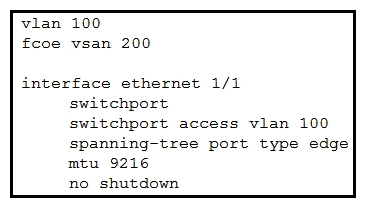 <strong> Refer to the exhibit. An attempt to bind the Ethernet interface to vFC fails. Which action resolves the issue?</strong> A) Add the FCoE VLAN to the allowed VLAN list. B) Configure the FCoE VLAN that corresponds to the vFC VSAN as a private VLAN. C) Configure the interface as a trunk port. D) Configure the interface to use the native VLAN of the trunk port.
