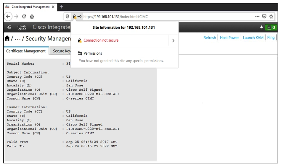 Refer to the exhibit. An engineer cannot log in to the Cisco IMC page of the Cisco UCS C220 server. Which action resolves the issue?