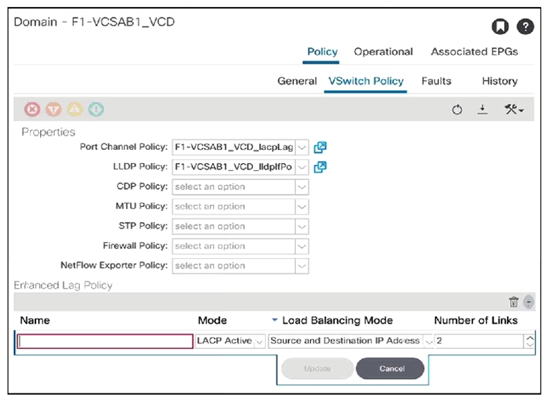 Refer to the exhibit. An engineer configures the Cisco ACI fabric for VMM integration with ESXi servers that are to be connected to the ACI leaves. The server team requires the network switches to initiate the LACP negotiation as opposed to the servers. The LAG group consists of two 10 Gigabit Ethernet links. The server learn also wants to evenly distribute traffic across all available links. Which two enhanced LAG policies meet these requirements? (Choose two.)
